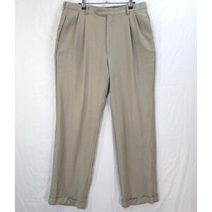 Pierre Cardin Worsted Wool Dress Pants Men 34x32 Beige Pleated Cuffed Classic